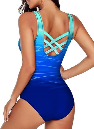 Aleumdr Women's Color Block Print One Piece Swimsuit