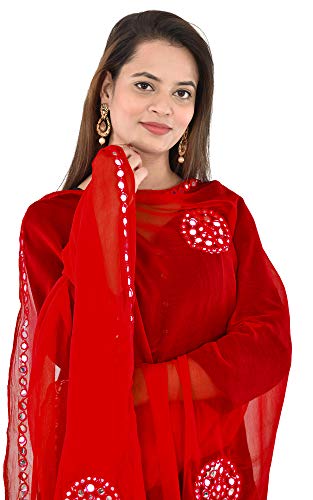 Image of YOUTHQUAKE Plastic Mirror Work Embroidered Chiffon Dupatta for Women & Girls
