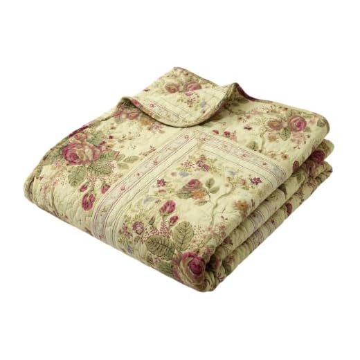 Greenland Home Antique Rose - Classic Traditional Floral - 100% Cotton Quilted Throw Blanket, 50 x 60 inches, Ecru