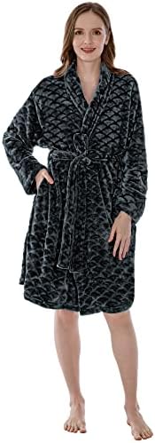 PAVILIA Womens Short Robe, Fuzzy Soft Female Bathrobe, Fluffy Plush Cozy Shower Spa House Kimono (L/XL, Gray)