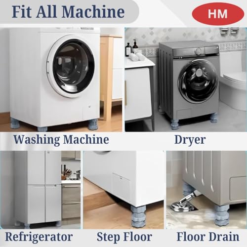 Image of HM Adjustable Washing Machine Stand | Front Load Top Load Bushes | Anti Skid Fridge Stand Legs | Vibration Stopper Pads For Washing Machine | Upto 9 Kg Machine (Set of 4 Pcs) (Grey)
