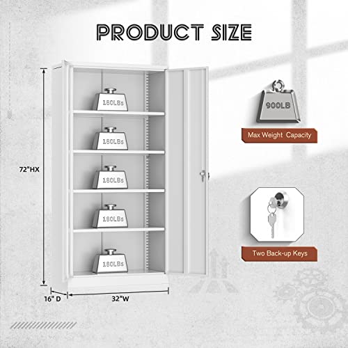 Atripark Metal Storage Cabinet With Locking Doors And 4 Adjustable Shelves, Lockable Garage Tool Cabinet, Tall Steel Cabinet For Home Office, Gym, School(White) #TOP2