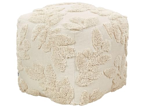 Beliani Pouf Sitzpouf Baumwolle beige 45 x 45 x 45cm quadratisch mit EPS-Füllung Boho Multan
