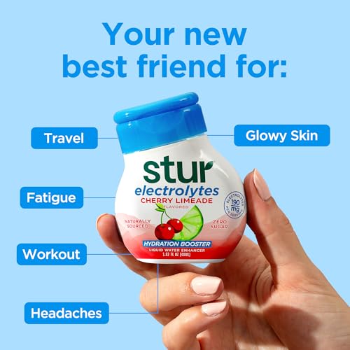 Image of Stur Electrolyte Water Enhancer | Sweetened with Stevia | High in Antioxidant Vitamin C | Sugar Free | Zero Calories | Keto | Vegan | 5 Bottles, Makes 90 Drinks (Cherry Limeade)