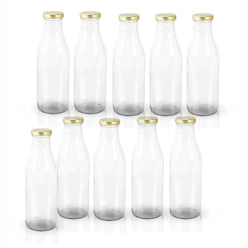 Image of Pure Source India Glass Water Bottle with Airtight Gold Cap - 500 ML, 10 Pieces, Clear