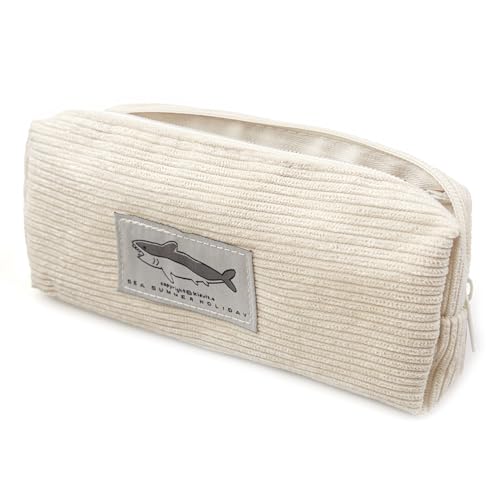 1 Estuche con Cremallera para Lápices de Pana para Lápices,Estuche Simple de Color Sólido,Bolsa de Almacenamiento Portátil,Estuche Escolar Bolsa de Papelería,Bolsa de Cosméticos Unisex-Blanquecino