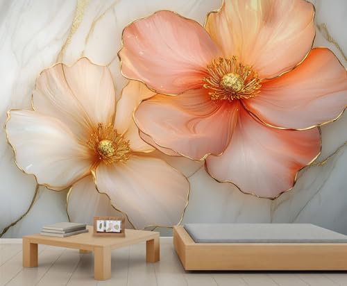 DUPIELU Rose Gold Floral Mural Wallpaper, White Gold Marble Murals, Modern Stylish Marble Murals Wallpaper for Living Room Bedroom Decor Mural - 137.8" W x 100" H (Not Peel Stick)