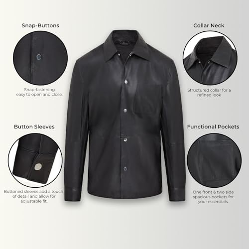Mens Black Leather Trucker Western Unlined Shirt Jacket2