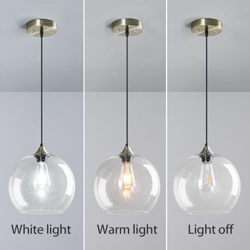 Image of Clear Glass Pendant Lights Kitchen Island Lighting Globe Pendant Light Fixtures Modern Pendant Lighting for Kitchen Island Bedroom Living Dining Room Light Fixture(9.84in, 3-Pack)