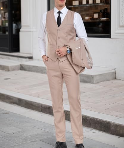 Men's 3 Piece Slim Fit Suit Set Two Button Blazer Solid Jacket Vest Pants Wedding Business Suit for Men4