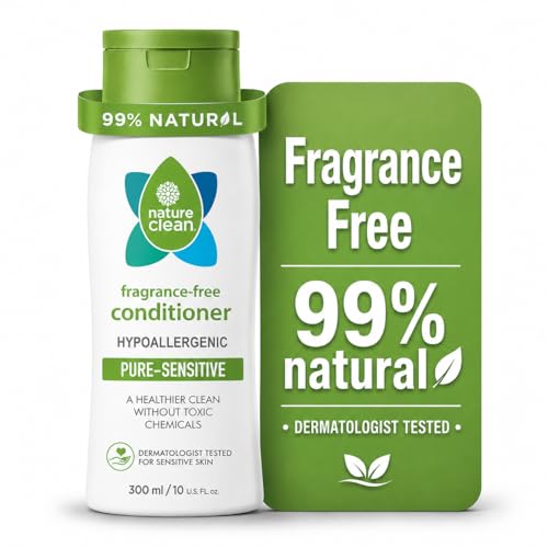 Nature Clean Unscented Hair Conditioner, Hypoallergenic, Non Toxic, Fragrance Free Conditioner Hair, Sulfate Free, Gentle, Safe for Sensitive Scalp, Color Safe for Color-Treated, 10 oz/300 ml