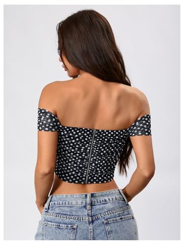 Image of Floerns Women's Off Shoulder Short Sleeve Asymmetrical Hem Ruched Corset Crop Top