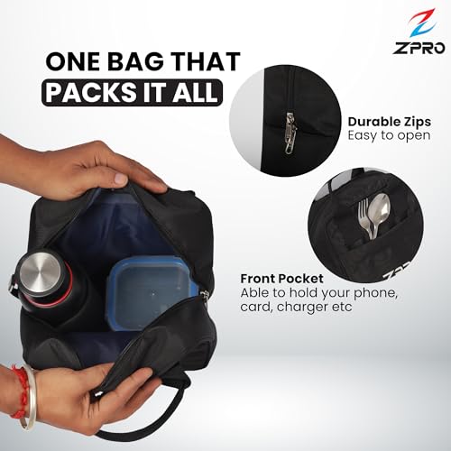 Image of ZPRO Insulated Lunch Bag | Leakproof Thermal Tiffin Bag for Office, School & Travel | Keeps Food Hot & Cold | for Men, Women & Kids | Black