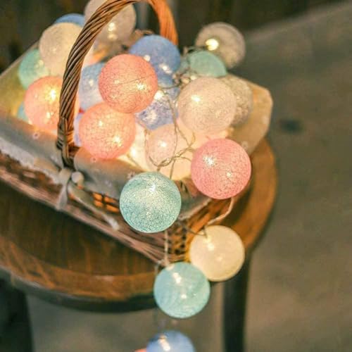 Ciskotu Luminosa Cameretta,20 Sfere Cotone LED Catena Luminosa Interno, per Decorazione Della Luce Notturna Interna, Come Natale, Matrimonio, Festa, Stanza, Tenda