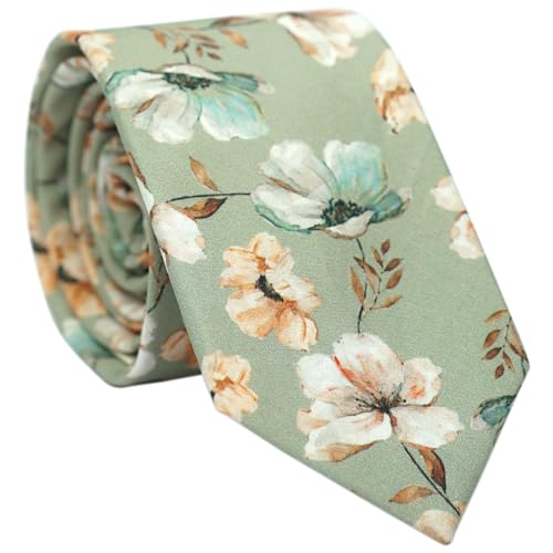 Image of BELLUNO Men's Cotton Floral Skinny Tie, 2.5 inch Width, with Gift Box