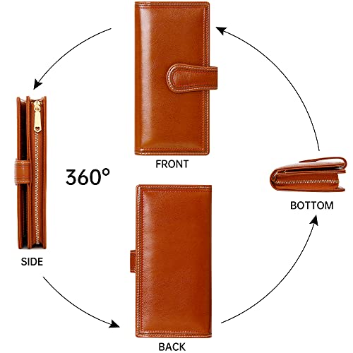 Youbdm Leather Wallets For Women Large Capacity Credit Card Holder Ladies Travel Clutch Purse Bifold Oil Wax Wallet With Zipper Pocket #TOP4