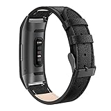 Tuocal Echtlederarmband kompatibel mit Fitbit Charge 3 Armband/Fitbit Charge 4 Armband,verstellbares Lederarmband für Fitbit Charge 3 /Fitbit Charge 4 Aktivitäts Tracker Damen Herren, Schwarz