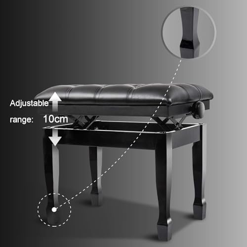 Tabouret de piano hydraulique réglable assise cuir et coffre intégré - 6
