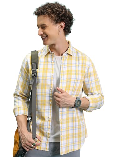 Image of Highlander Men's Slim Fit Checks Shirts | Full Sleeves | Spread Collar | Casual Shirts for Men