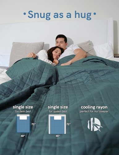 Image of YnM Cooling Weighted Blanket for Adults, 15lbs Heavy Bed Throw for One Person of 140lbs, Perfect for Hot Sleepers or Warm Climates with Rayon /Glass Beads(48x72 Inches,Twin /Full Bed, Sea Grass)