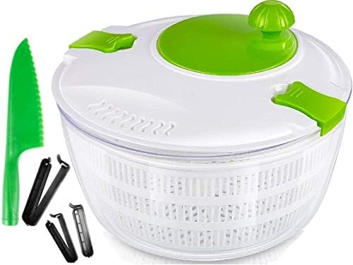 OLIVIA & AIDEN Salad Spinner Set - Includes Large Salad Spinner With Colander and Dishwasher Safe Bowl, Lettuce Knife, and 3 Airtight Bag Clips - Salad Prep Set | 4.5 Quart