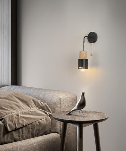 Image of Pull Chain Wall Sconce Light,Industrial Farmhouse Black Wall Wall Lamp Wall Light Fixture for Kitchen Island Mirror Bedroom Bathroom Hallway, BC09001