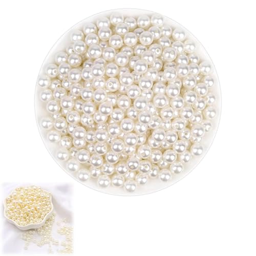 Pearl Beads for Crafting, 200Pcs Off-White Fake Pearls, 6mm Sew-on Beads with Holes for Jewelry Making, DIY Bracelets, Necklaces, Hair Accessories, and Craft Projects