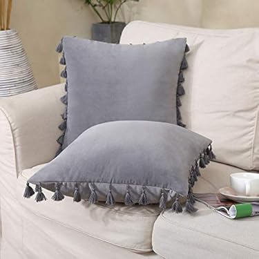 AMAZON - CAROMIO Throw Pillow Covers with Tassels Pack of 2, Boho Decorative Soft Solid Velvet Cushion Covers for Couch Bedroom Car, Grey, 18×18 inch