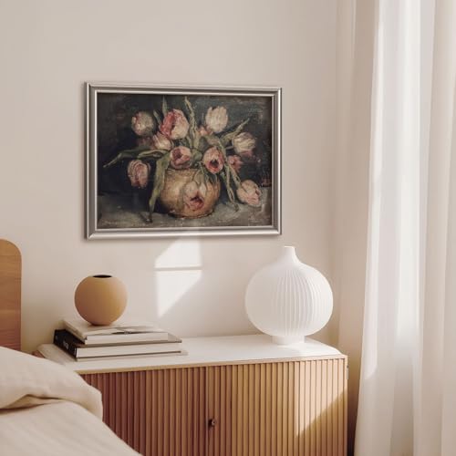 image for ANERZA Framed Vintage Canvas Wall Art Decor, Moody Flower Farmhouse Wa