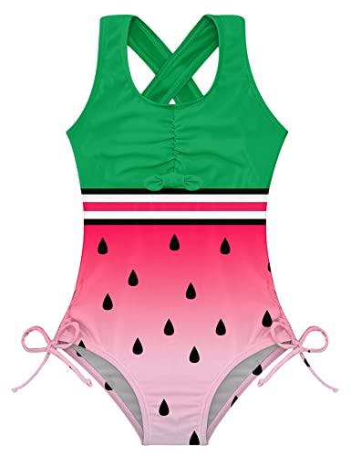 Image of BFUSTYLE Girls One Piece Swimsuit Cute Striped Bathing Suit Hawaii Swimwear 6-17 Years