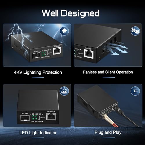 Image of 10G Fiber Media Coverter, 2 Port 10 Gigabit Binardat Ethernet Switch, 1 x 10G RJ45 Port, 1 x 10G SFP Port, Mini Metal Case Fanless, Unmanaged Plug and Play