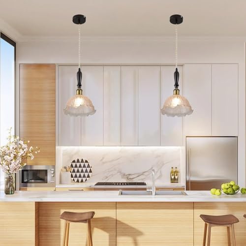 KAJYLFAST Single Heads Glass Lampshade Pendant Light with E26/E27 Brass Base Pendant Lamp 11.8 In Bedside Decorative Hanging Light [5]