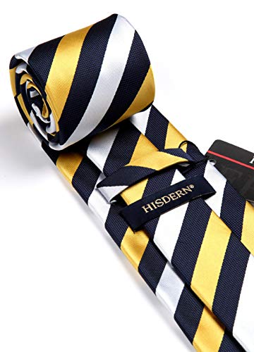 Image of HISDERN Stripe Tie Mens Ties with Pocket Square Set Classic 3.4'' Silk Formal Necktie Handkerchief for Business Wedding