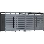 CHOSHOME Quadruple Wheelie Bin Storage, 240L Outdoor Garden Bin Hideaway in Weather-Resistant Powder-Coated Steel Anthracite Grey, Features Assisted Lifting Lid & Lock, 80D x 264W x 116H cm