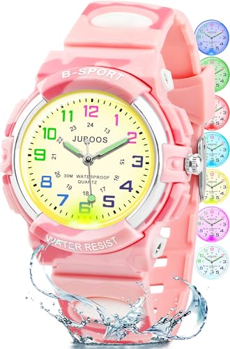 Juboos Neue 7-Farbige Kinderuhren, Kinderuhr Jungen Mädchen Analog Quartz Uhr mit Armbanduhr Kautschuk Wasserdicht Outdoor Sports Uhren 5-16