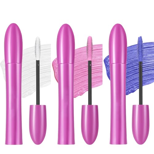 Bunte Wimperntusche Set, 3 Farben Mascara Wasserfest, Volumizing & Curling Wimperntusche Weiß Rosa Blau, Langlebig & Volumen Wimperntusche Lange Wimpern, Augen Makeup für Halloween Party Hochzeiten