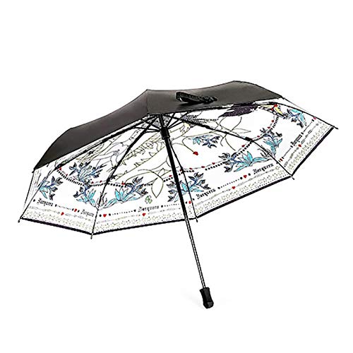 QWZ Travel Umbrella Umbrella Sunscreen Anti-ultraviolet Three Folding Sun Umbrella Hand-painted Glass Sunshade Sunny and Rain Umbrella Windproof Compact Umbrella (Color : Black, Size : 97 * 60cm)