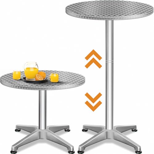 Casaria® Table de Bar bistrot Ronde ? 60 cm Hauteur réglable 70 cm / 115 cm 2 en 1 en Aluminium Mange Debout réception
