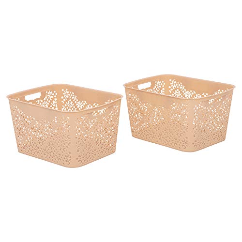 Image of Cutting Edge Essentials Plastic Storage Baskets /Shelf /Turkish Rack without Lid - Set of 2 for Fruit Vegetable Bathroom Stationary Home Basket with Handle (Beige, Large)