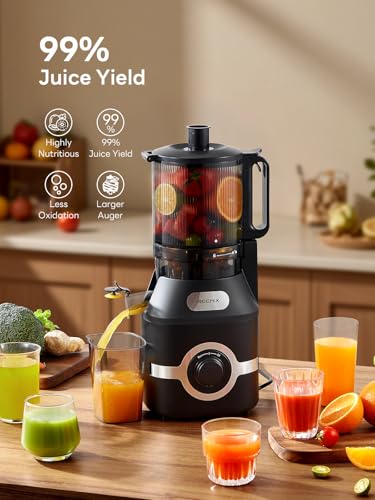 Cold Press Juicer, 140mm Large Feed Chute Masticating Juicer for Whole Fruits and Vegetables, 300W High Yield Slow Juicer with Reverse Function, BPA-Free, Easy to Clean, Black (Black) - Image 6