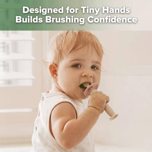 Image of haakaa 360 Baby Toothbrush with Suction Base - Beige + Blush