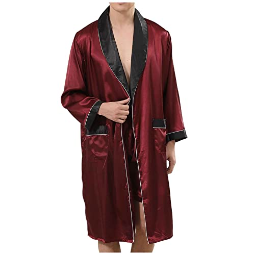 Mens Robes Lightweight Silk Mid-Length House Robes With Pockets Big and Tall Loungewear Long Pajama Robe Shorts3