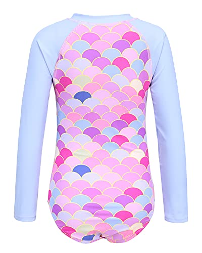 Image of Girls One Piece Rash Guard Long Sleeve Swimsuits for Girls UPF 50+ Sun Protection Bathing Suits 3-16 Years