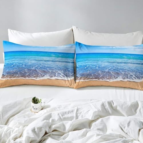 Housse de couette 160 x 200 microfibre anti-plis imprimé océan 3 pièces - 4