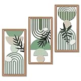 Putuo Decor Set 3 Cuadros Pared Verde Salvia Abstractos botánicos, salón Dormitorio recibidor Oficina