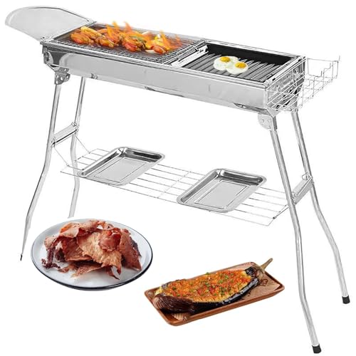 Grill ze stali nierdzewnej, grill, dwustronne otwory wentylacyjne, przenośny składany grill, na pikniki na świeżym powietrzu, kemping, do ogrodu, na imprezy domowe