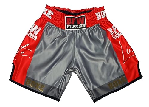 CALÇÃO BOXE BFW BRASIL PRATA E VERMELHO (G)
