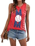 ALLTB Baseball Mom Tank Tops for Women Baseball Graphic Tanks Summer Sleeveless Softball Mom Tee Shirts Red