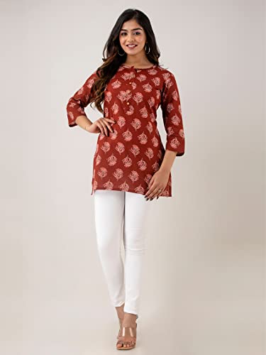 Image of feranoid Women Cotton Printed Straight Short Kurti