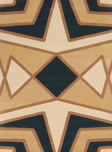 Art Deco Geometric Area Rug by Judy Xinyi Sun – Stylish Black, Tan & Beige Carpet for Living Room & Bedroom – Available in Multiple Sizes for Enhanced Interior Design